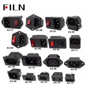 IEC320 C14 전기 AC 소켓 3핀 빨간색 LED 250V 10A 퓨즈 암수 입력 플러그 커넥터 마운트 로커 스위치