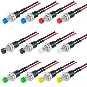 6Pcs 1A 250V AC 2 핀 SPST 6 색 사전 납땜 와이어가있는 일반 개방형 미니 순간 누름 버튼 스위치