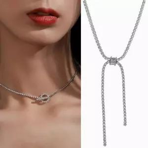 테니스 드롭 목걸이 올 토글바 크리스탈 초커 Y 큐빅 초커목걸이 3mm
