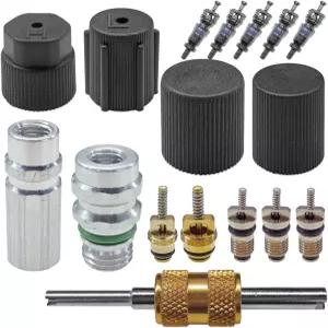 UHANBUT 17PCS 자동차 에어컨 밸브 코어 키트 R12 R134a 고압/저압 A/C 서비스 포트 및 HVAC 시스템을 위한