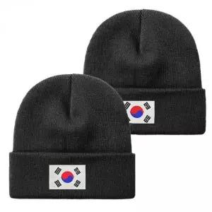 방한 모자 블랙 비니 태극기 자수 겨울 방한용 캡 워치캡
