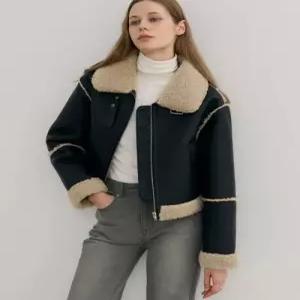드로우핏 우먼 DRAWFITWOMEN 시어링 크롭 무스탕 자켓 BLACK LEATHER