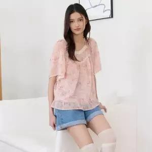 ？백화점제품？ 써스데이아일랜드 블라우스 셔츠 레이스 믹스 쉬폰 블라우스_T264MBL241W 러블리 루즈핏