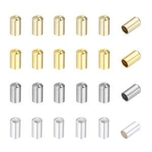 메카닉시티 120Pcs 가죽 코드 엔드 캡, 컬럼 캡 2mm ID 터미네이터 18K 골드, 14K 화이트 DIY 보석 제작용 은 도금 황동 발견 팔찌 목걸이
