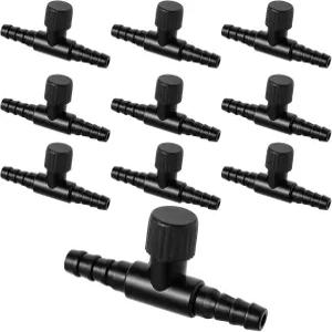 3/16인치 4mm ID 항공사 튜브용 수족관 공기 제어 밸브 10개 조절 가능한 블랙 T자형 호스 커넥터 단방향