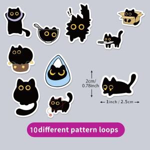 500PCS 10 가지 패턴 검은 고양이 롤 스티커 작은 장식 DIY 수하물 스케이트 보드 워터 컵