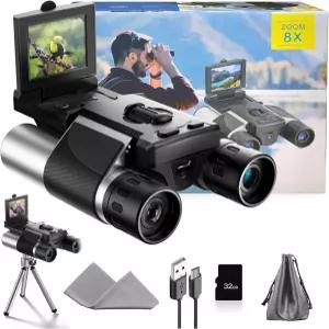 카메라가 장착된 디지털 쌍안경 - 8배 줌 2인치 LCD 디스플레이 40MP 2.5K 비디오 콘서트 조류 관찰 야외