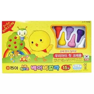 노랑병아리 베이비칼라 15색 유아색칠공부 손에안묻는크레파스 아기크레용
