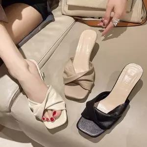 LND 프렌치 샌들 힐 7cm 신발 슈즈 여름 여성 여자 구두 슬리퍼 뮬 토오픈힐