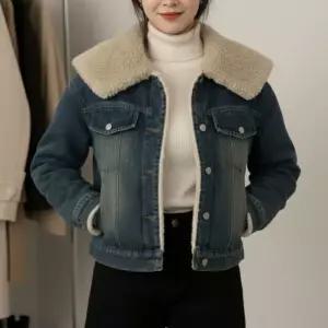 (동대문직영)양털카라 크롭 데님자켓 겨울 포근 청자켓