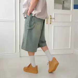 남성 카펜터 버뮤다 여름 와이드 밴딩 데님 반바지 WFODNCR