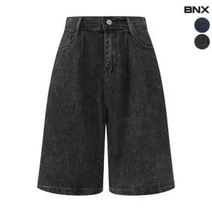BNX 뒷밴딩 턱 데님 버뮤다 팬츠