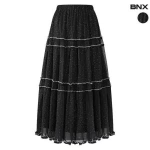BNX 도트 레이스 프릴 캉캉 롱 스커트