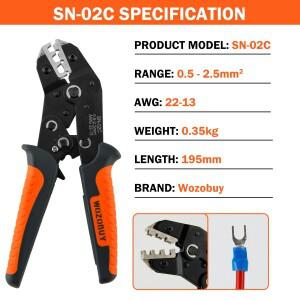 SN-02C 와이어 압착 도구 세트 절연 전기 커넥터 크림프 버트, 링, 스페이드, 터미널 케이블 러그 분류 키