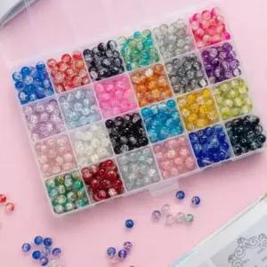 비즈 24칸 유리구슬 크렉무늬 크리스탈 팔찌만들기 간편세트 유리구슬 8mm 600pcs