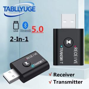 2in 1 Bluetooth 5.0 오디오 어댑터 송신기 및 수신기 TV/자동차/헤드폰/스피커/PC용 3.5mm AUX/USB 스테