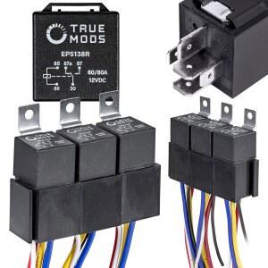 진정한 MODS 5팩 보쉬 스타일 5핀 12V 릴레이 키트 SPDT 60/80암페어 | 인터로킹 하니스 소켓, 12 AWG, SPDT, 60/80암페어, 12볼트 자동차용 릴레이, 자동차, 트럭, 팬, RV용