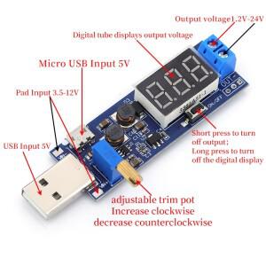 DC-DC USB 스텝 업 다운 전원 공급 장치 모듈, 부스트 벅 컨버터 출력 DC 1.2V-24V, 5V-3.5V, 12V