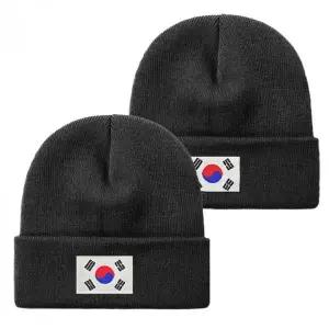[알티피아]방한 모자 블랙 비니 태극기 자수 겨울 방한용 캡 워치캡
