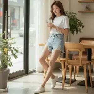 데님 버뮤다팬츠 청반바지 핫팬츠 헤쉬턴 찢청
