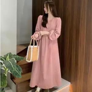 골덴 롱드레스 롱 브이넥 루즈핏 잠옷 여름룩 핑크