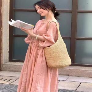 원피스 루피 기어5 피규어초가을 신상 핑크 퓨어 플랙스 솔리드 컬러 라지 사이즈 V넥 캐주얼