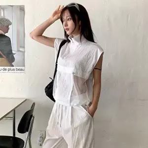 [옷자락]여자 심플 매쉬 반집업 아노락 베스트 조끼 바람막이