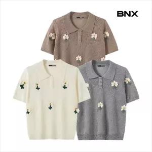 BNX [ 66까지] 정상가 89000원 | 아가일 플라워 자수 포인트 반팔 니트 BY2KP030L0)