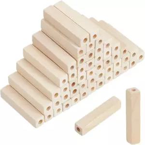 NBeads 50개 미완성 목재 직사각형 구슬 DIY 목걸이 팔찌 장신구용 대형 구멍 빈 튜브 0.39x1.9인치 제작