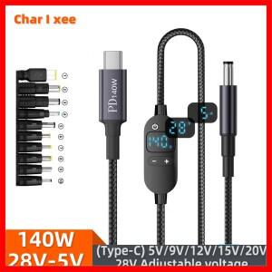 USB C to DC 전원 케이블 140W 타입 5V 9V 12V 20V 28V 조절 가능한 전압 어댑터 커넥터 노트북 라우터용