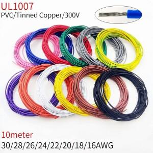 10M 전자 와이어 주석 도금 구리 케이블 PVC 절연 14AWG 20AWG 흰색/검정색 UL1007