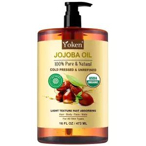 Yoken 유기농 호호바 오일 473.2ml(16온스), USDA 인증 냉압착 스킨 케어 | 콜드 프레스 바디 여성용 애프