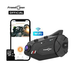 Fre onn R1Plus 블루투스 오토바이 인터폰 헬멧 셋 Wifi APP 스피커 폰 모터 대시 캠 Dvr