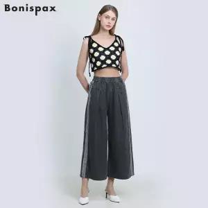 [보니스팍스(Bonispax)] 옆 배색 와이드 데님 팬츠 (택가격: 179000원)