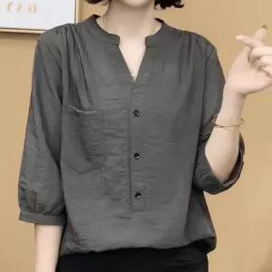 여자 텐셀 린넨 셔츠 중장년 엄마옷 캐주얼 7부소매 상의