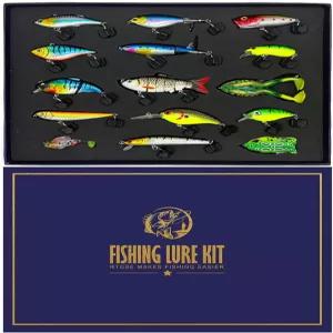 남성용 낚시 선물 15PCS 배스 트라우트 파이크 연어 미끼 키트 고급 상자가 포함된 세트 담수 및 소금물