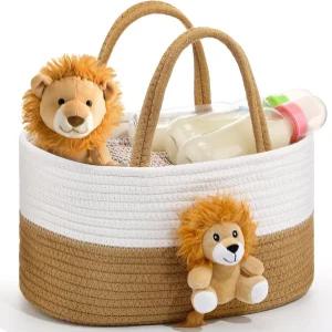 FoldTier Lion 베이비 기저귀 캐디 오거나이저 코튼 로프 보육원 스토리지 병 농구 샤워 기프트 바스켓