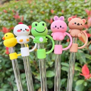 스탠리 컵 액세서리 5Pcs 동물 모양 Reusable10mm 실리콘 밀 짚 토퍼 방진 커버 팁 뚜껑