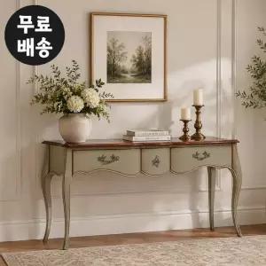 로셀 원목 콘솔 엔틱 와이드 테이블 1600 민트그레이