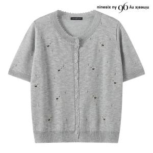 나인식스뉴욕 데일리 자수 포인트 라운드 반팔 니트 가디건 NQ2CK021L0
