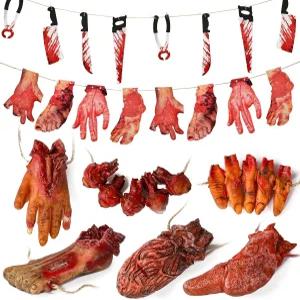 랜시안 할로윈 장식용 피 무기 가랜드 배너 소품 무서운 절단된 손과 부서진 신체 부위 유령의 집 파이어