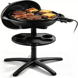 전기 그릴 Techwood 2in1 실내외 겸용 휴대용 1750W 분리형 스탠드 및 논스틱 접시 캠핑 파티오 뒷마당용