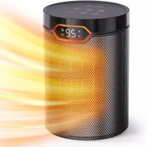 BREEZOME 스페이스 히터 1500W PTC 세라믹 휴대용 전기 블랙 24시간 머 ECO 온도조절기 2초 가열 조용한