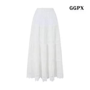 GGPX 러블리 레이스 배색 밴딩 롱 스커트 GQBWH005D 1403083