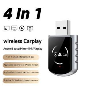 카플레이 네비게이션 carplay 4in1 무선 카플레이 어댑터 안드로이드 오토 연결 에어플레이 미러링크 스크린 플러그 앤 플레이 블루투스 애플 및 안드로이드용