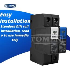 TOMZN N-PE 서지 보호기 SPD & 방전관 20-50kA 230V/380V AC 플러그형 T1+T2 1.5kV 난연성 하우징
