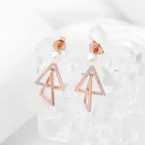 진주 금침 금침귀걸이 드롭 일자침 더블트라이 14K 큐빅 귀걸이
