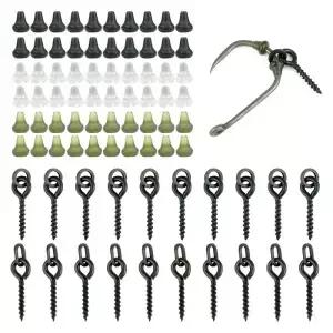 Hirisi 70pcs 잉어 낚시 액세서리 후크 미끼 스크류 스토퍼 고무 구슬 Ronnie Spinner Rig Boilies Stoping