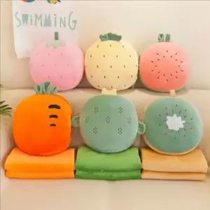 어린이 과일 쿠션 담요 여행용 극세사 무릎 담요 휴대용 사무실
