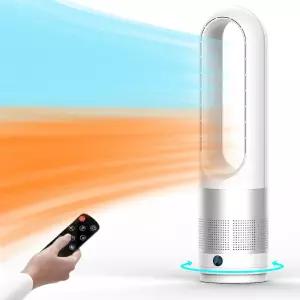 블레이드리스 타워 팬 1400W 스페이스 히터 및 40W 쿨러 콤보 리모컨 80 진동 8단 속도 3단 난방 모드 9H
